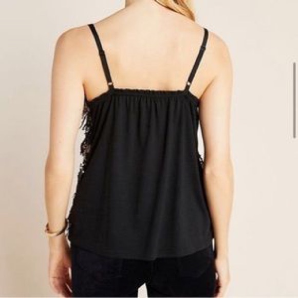 Anthropologie - Black Camisole Top with Gold Sequins Fringe - Picture 3 of 4